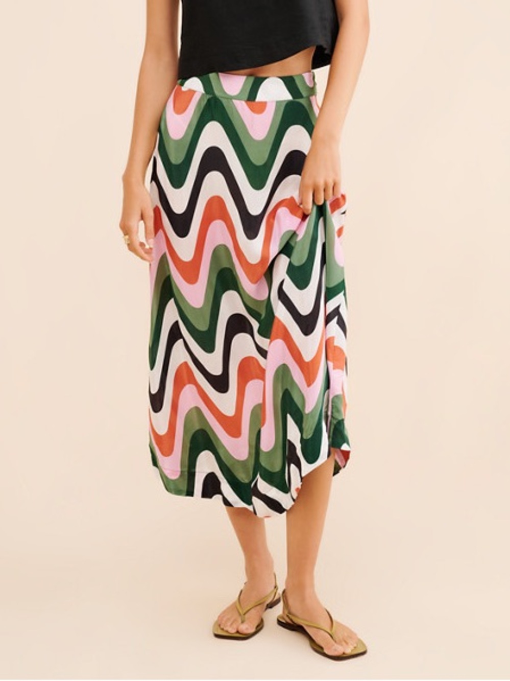 Farm Rio Wave Gradient Midi Skirt XL Colorful Abstract Resort Boho